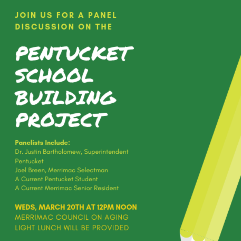 WeArePentucket's tweet photo. Don't miss today's Senior Panel at the Merrimac Council on Aging. Join us for lunch and get your questions answered! This event is tailored toward residents 65 and older, but all are welcome. Learn more: https://t.co/BQFcLJmjhx #wearepentucket https://t.co/V3qj4G3so9