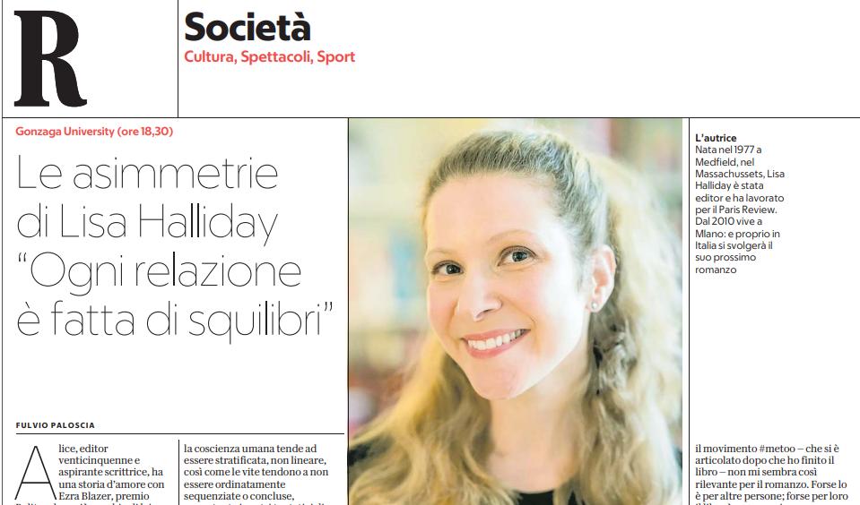 feltrinellied's tweet photo. Su @repubblica #Firenze intervista a #LisaHalliday autrice dell'apprezzato #Asimmetria che oggi interverrà alla @GonzagaU alle 18.30 https://t.co/qostgiuQhT