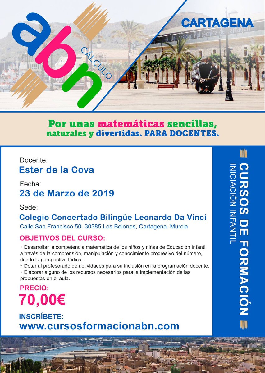 CalculoABN's tweet photo. Cursos presenciales de @CalculoABN el próximo sábado 23 en Sevilla con @aliciarj14 y en Cartagena con Ester de La Cova. #formacion #matematicas #Infantil #primaria https://t.co/cFMWHuNUkk