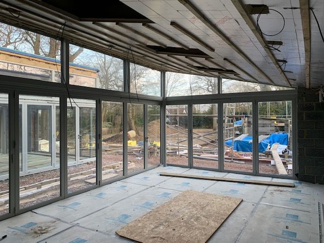 HBD_Systems's tweet image. We Love these @Originbifolds RAL 7038 10 pane corner bifold doors with gable frame above! They completely open up both corners of this project. I can not wait to see some finished photos in the summer! #bifolddoors #originbifolds #originwindows #aluminiumwindows #homebuilding