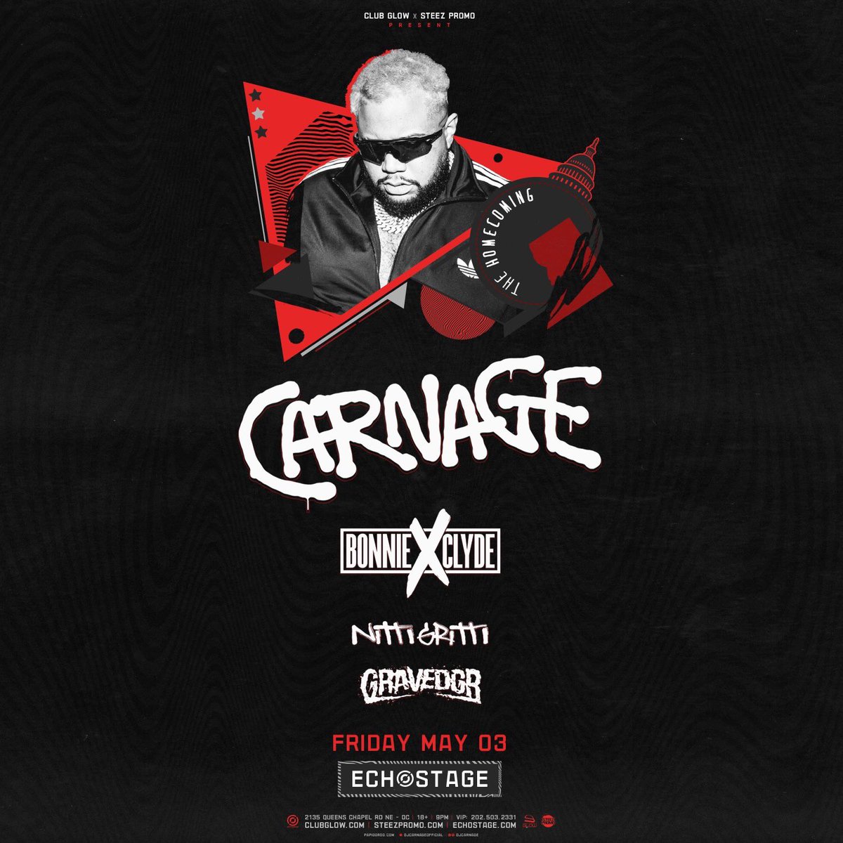 Carnagefanpage's tweet photo. DMV!!!! 🏋🏽♂️ MAY 3rd FOR 1 NIGHT ONLY @echostage TICKETS 🎫 GO ON SALE THIS FRIDAY!!! #papigordo #chipotlegang #dcpromoter #washingtondcnightlife #thirtyrack #dcnightlife #lpg #gravedgr #lettingpeoplego #bonnieandclyde #asoc #heavyweightrecords #nittigritti https://t.co/k6VHWrmTTz