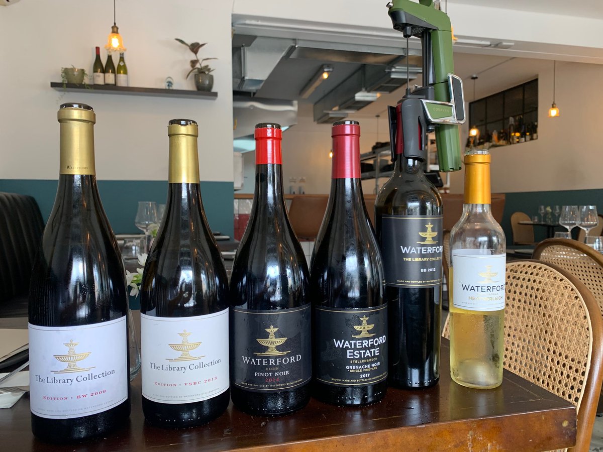 NickBattle93's tweet photo. Tasted this awesome selection of ⁦@waterfordestate⁩ wines with the team ⁦@GrubandVineCT⁩ yesterday ⁦@MattManningChef⁩ ⁦@Coravin⁩ #WaterfordEstate #librarycollection #vintage https://t.co/q4dWBZcbdP
