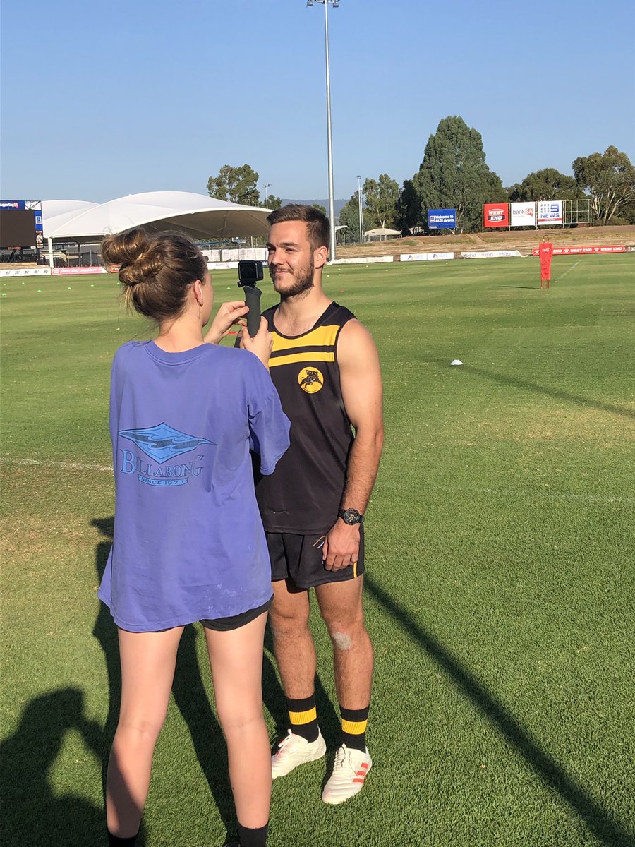 zacmilbank's tweet photo. Bit of fun filming with @GlenelgFC recruit @corygregson28 who was pleased to get through nearly a half in a trial game last Saturday. Hopeful of playing Round 1 v Norwood after his foot pulled well. @SANFL https://t.co/2OqxQyz5yG