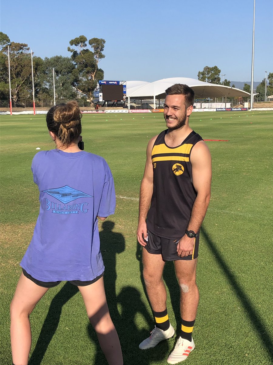 zacmilbank's tweet photo. Bit of fun filming with @GlenelgFC recruit @corygregson28 who was pleased to get through nearly a half in a trial game last Saturday. Hopeful of playing Round 1 v Norwood after his foot pulled well. @SANFL https://t.co/2OqxQyz5yG