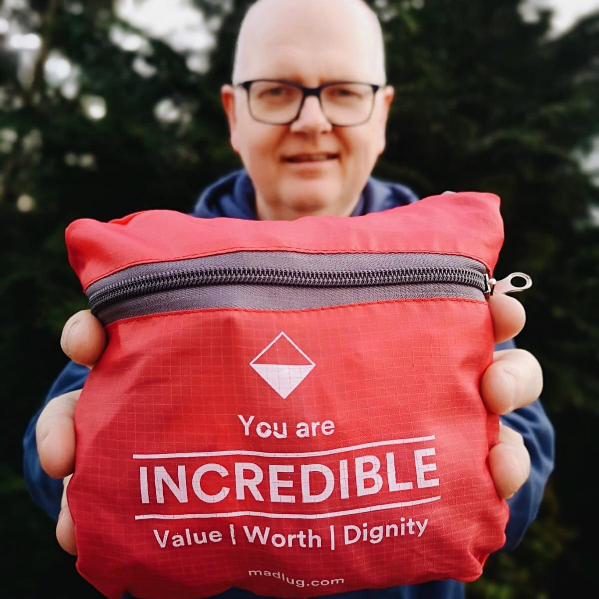 Our giving bag is unbranded to avoid stigma. It folds away to fit neatly into a sock drawer or a Social Worker’s car boot without wasting storage space. And each bag is labeled that says “You are incredible” to remind every child that they have value, worth and dignity.