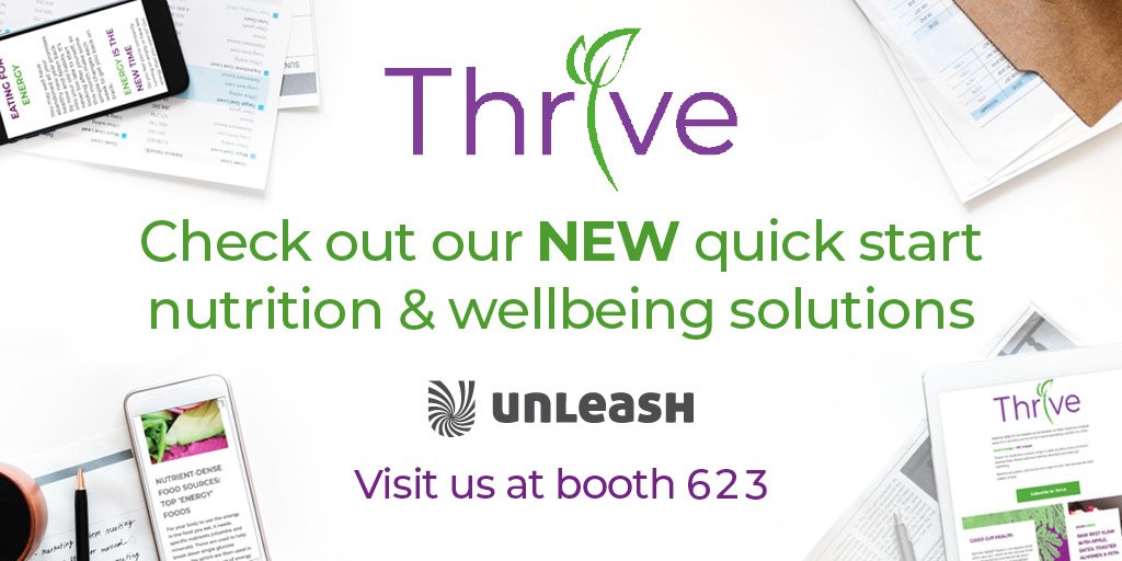 NutritionBites1's tweet photo. Check out our NEW quick-start solution: THRIVE: is an evidence-based digital Nutrition & Wellbeing subscription to help employees THRIVE against the issues affecting workplace wellbeing today. Look for booth 623. #UNLEASH19 #HR #HRTech #FOW #Thrive #IntelligentEating #Empower https://t.co/yvfeLC0Fy7