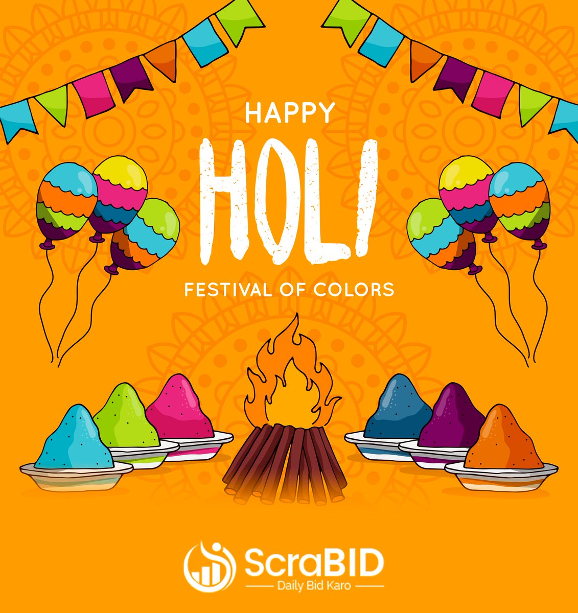 ScrabidVentures's tweet photo. ScraBID Wishing you all a blissful and safe Holi. 
#HappyHoli #festival #festivalofcolour #celebrations #scraBID https://t.co/6vIXFzjF7T