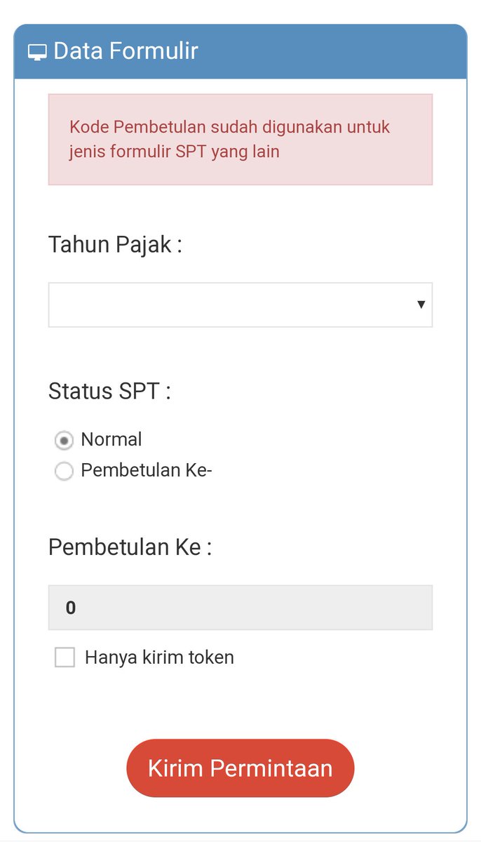 st_lowell's tweet photo. @kring_pajak Mhn info knp saat kirim permintaan muncul tulisan tsb?

Pdhl sy blm pernah isi atau pembetulan

Tq https://t.co/euDbpGRxYm