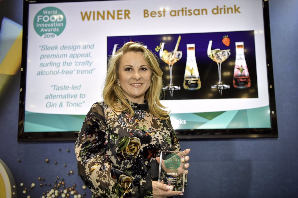 Bespoke_World's tweet photo. Such a great event and collecting our award for the 'Best Artisan Drink' made it really special. Very exciting to be recognised for a unique, bespoke drink which gives back control to the consumer! #kolibridrinks #cheerstochoice #WFIA19 #sober #lowsugar #FoodAwards #IFE19 https://t.co/8zG4xzsg9z