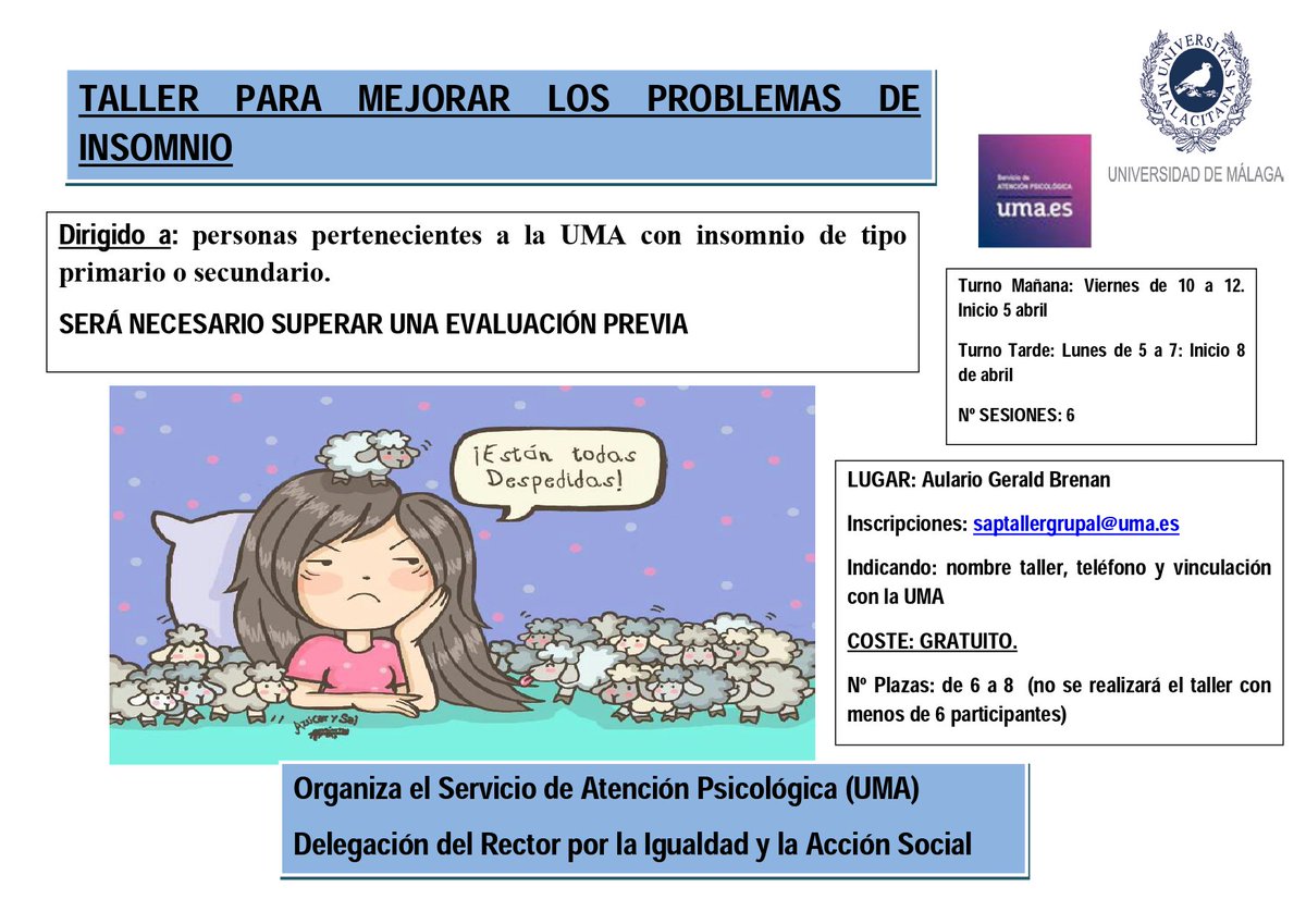 SAP_UMA's tweet photo. Taller para prevenir el insomnio https://t.co/TdQGYBjhGI