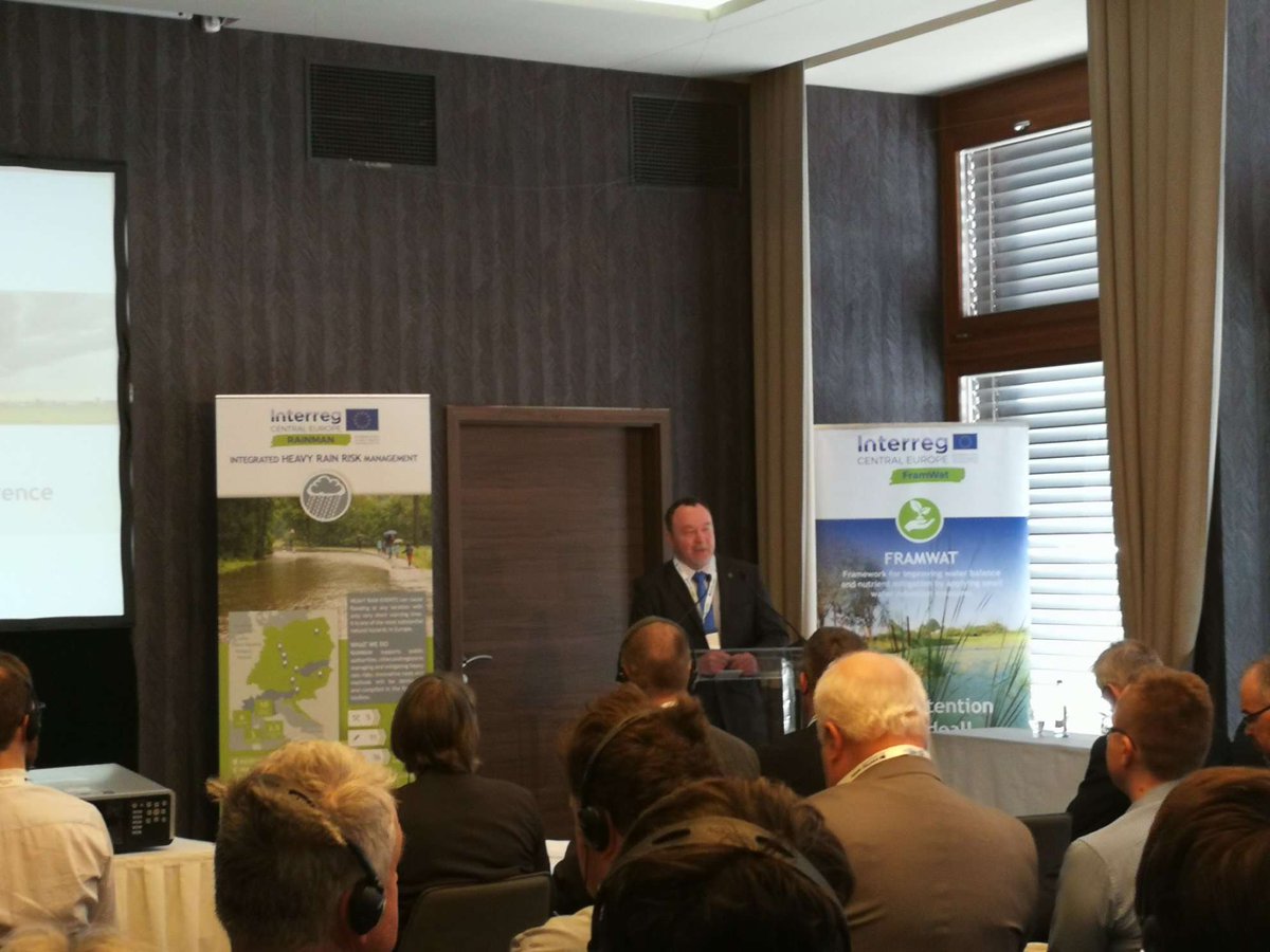 GWPCEE's tweet photo. Mr. Attila Lovas, KÖTIVIZIG Director &amp; GWP Hungary Chair opened the RAINMAN Conference in Tiszakécske (HU), &amp; pointed that many Interreg projects such as #FramWat, RAINMAN, #JOINTISZA, CAMARO-D, PROLINE-CE, #DriDanube strenghten #IWRM in CEE, #Danube, #Tisza &amp; other river basins. https://t.co/wn3IVPi5Ra