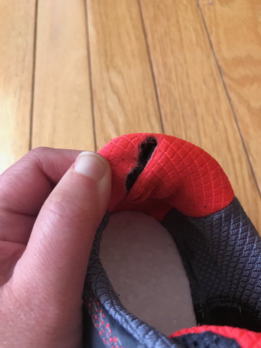 MS_Brace_Runner's tweet photo. The hazards of running in an AFO. Poor sneaker, it never had a chance. #OutRunMS #MultipleSclerosis #running https://t.co/xhVxSds9yy