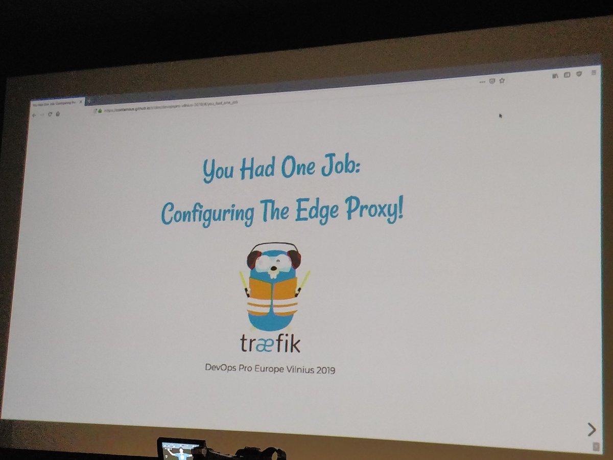 xinity's tweet photo. @traefik @dduportal #devopsproVilnius talk is starting up! Yeah! https://t.co/B7GEe4sG8T