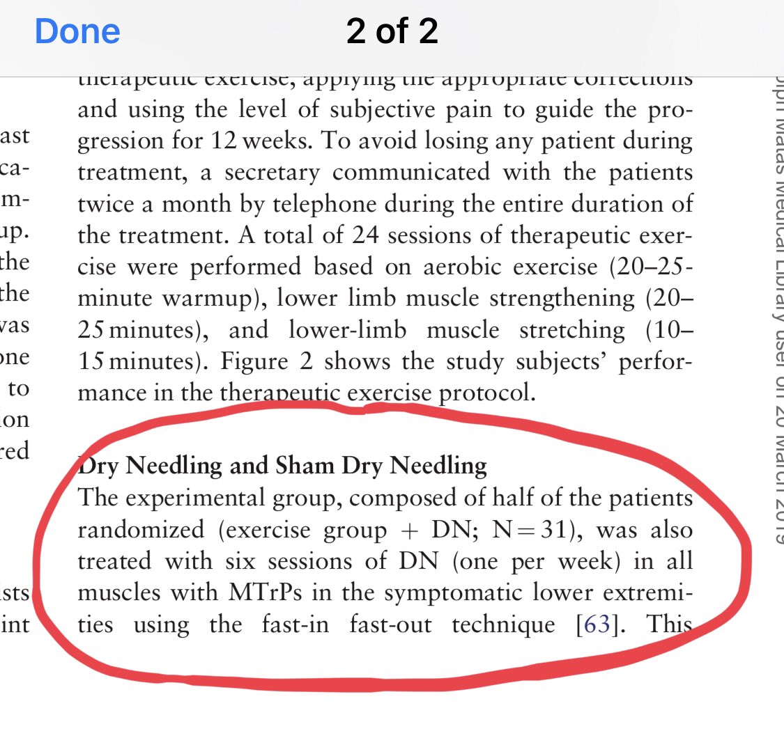 DrDunning's tweet photo. New 2019 trial finds TRIGGER POINT dry needling (pricking muscle knots with pistoning for LTRs) is NOT effective for knee OA. Perhaps try targeting the degenerative/pathoanatomic lesion in knee OA — the cartilage, periosteum, synovial fluid &amp; periarticular blood flow  @PaulBliton https://t.co/hEO1oDUNI2