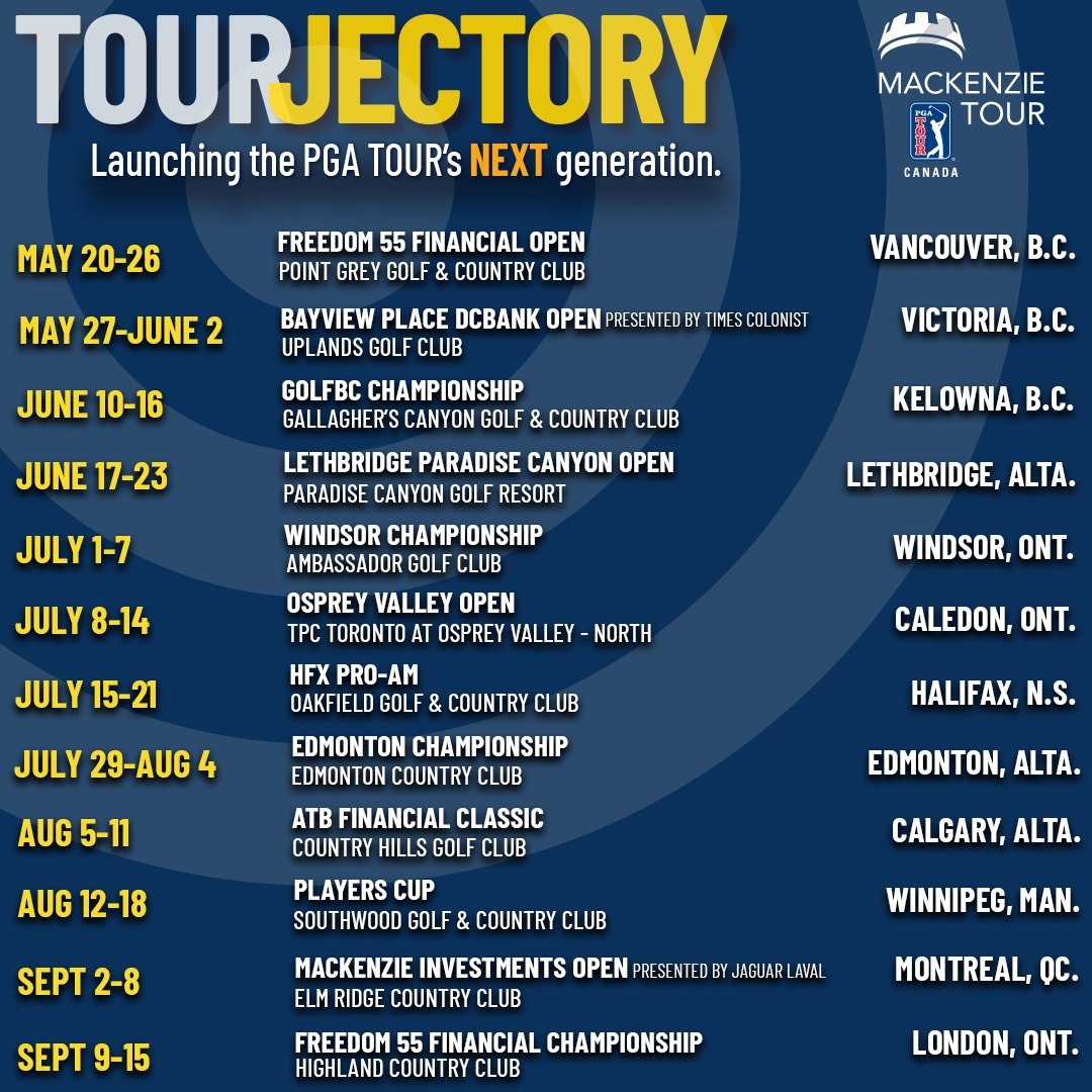 PGATOURAmericas's tweet photo. 🚨 JUST ANNOUNCED 🚨

The 2019 #MackenzieTour schedule is here, featuring 12 events from coast-to-coast. Who's going to take the next step towards the @PGATOUR? #Tourjectory #WhosNext
📝: https://t.co/0p8142TZ75 https://t.co/IaNONz1zWY