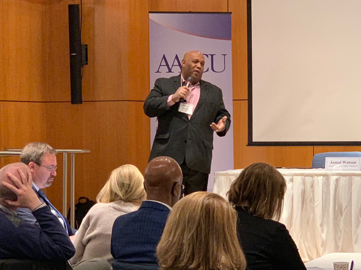 AASCU's tweet image. We’re thrilled to begin day 2 of #AASCUcomm with a presentation by ⁦@DiverseIssues⁩’ ⁦@jamalericwatson⁩ on the importance &amp;amp; impact of inclusive communications in #highered.