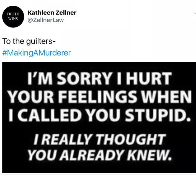 ZellnerCrimeLaw's tweet image. These dementos wanna capture mind share &amp;amp; fail incredibly They now serve purpose ironically of opposite affects  2goal They increase #ofpeople discussing #StevenAvery #BrendanDassey innocence &amp;amp; outrage @crimes against both by LE #Karma #MakingAMurderer #WorkWithKZ #TrustInZellner