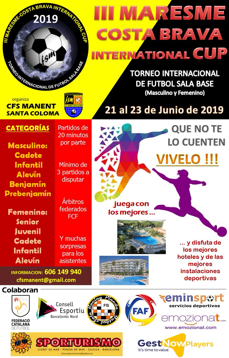ManentSC's tweet photo. Ultimas plazas para Clubs del Futsal.
III Torneo Maresme 2019
Informate.
No te lo puedes perder. https://t.co/xAMKcRxe50