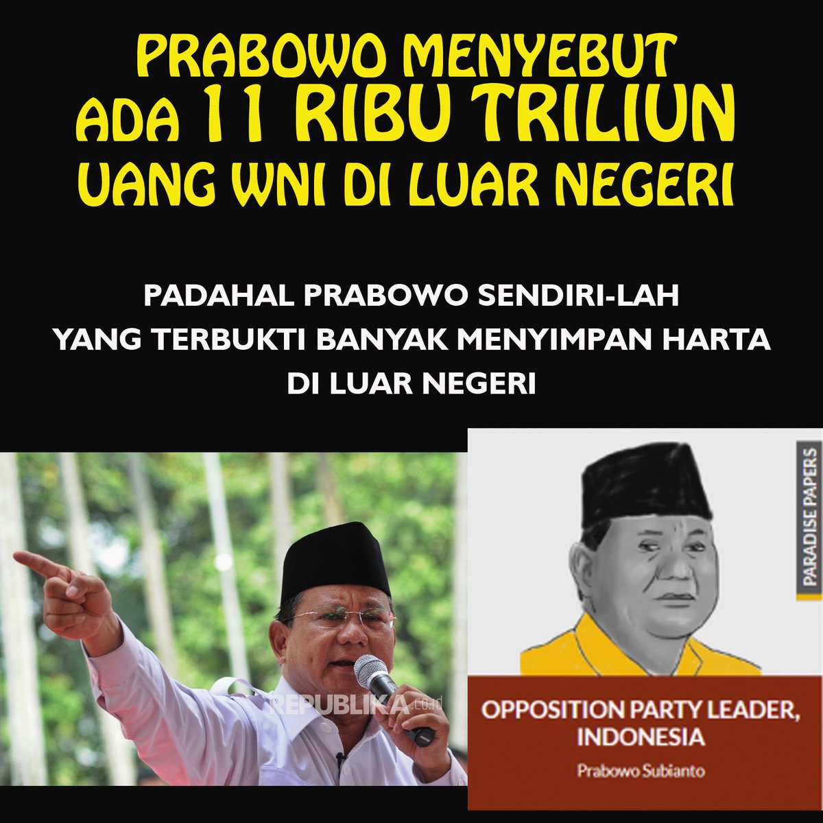 GusfinaWinda's tweet photo. Prabowo ini topik bahasannya selalu saja mengenai uang. Waktu itu saja di acara Purnawiraman TNI/ Polri dia bilang 11 triliun uang di Indonesia pergi ke luar negeri. Padahal uang dia udah termasuk 11 triliun disana. Kan dia punya perusahaan cangkang di In https://t.co/jTNdr16FdR https://t.co/3iCsYddoG1