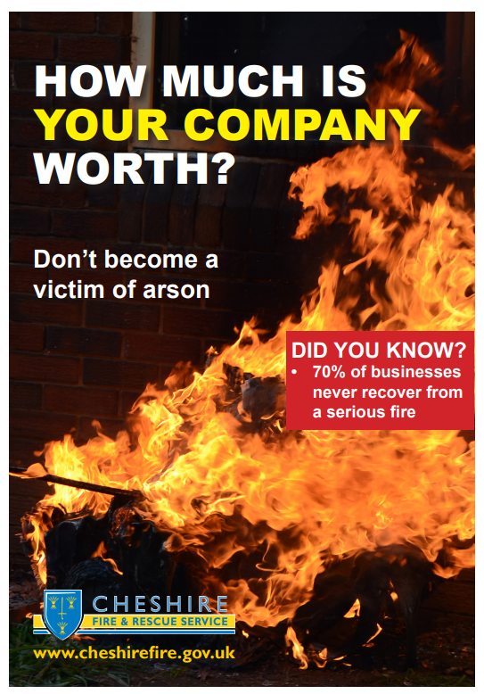 CheshireBFS's tweet photo. If you want to know how you can be #arsonaware, you can download and print our arson reduction checklist. It only takes five minutes to protect your business.
Make sure you update your fire risk assessment with your findings!
https://t.co/lVxUQqRrDM https://t.co/DKhLNAgWM9