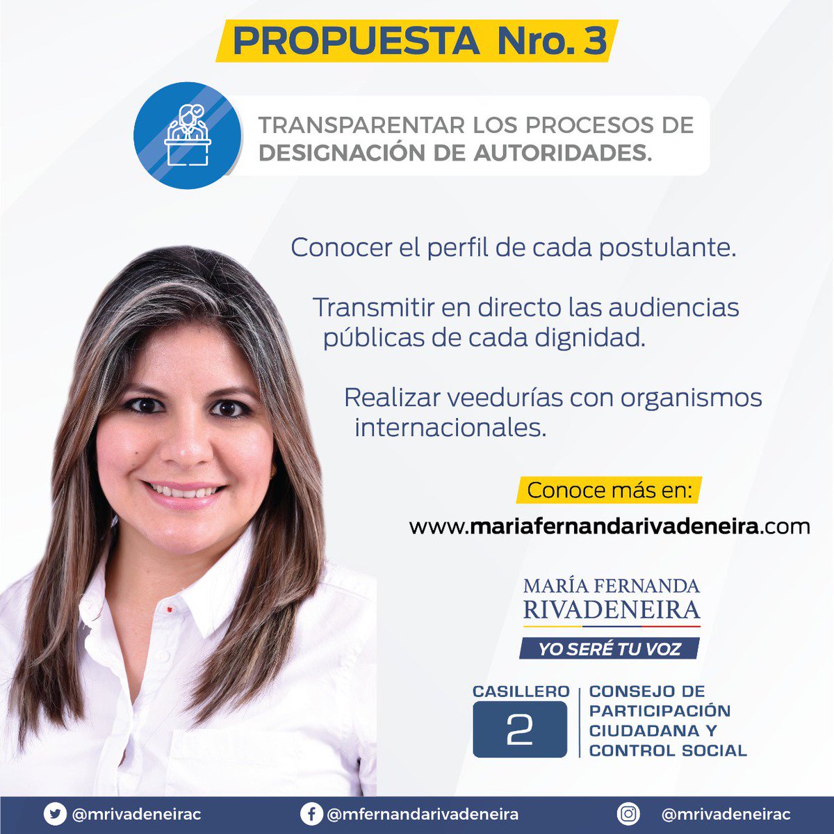 mrivadeneirac's tweet photo. 3⃣  TERCERA PROPUESTA para el #CPCCS 
https://t.co/uKfxSnyu4S
Búscame en el Casillero 2 ✍, Lista de Mujeres ☑
#ManabiConMariaFernandaRivadeneira #MiConsejera https://t.co/0Bvnm35HGQ