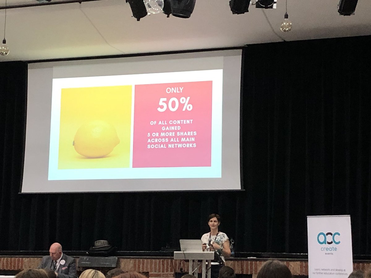AoC_Create's tweet image. “Only 50% of all social media content is being shared more than 5 times” says Roisin Kirby of @RefreshMkg #AoCComms19