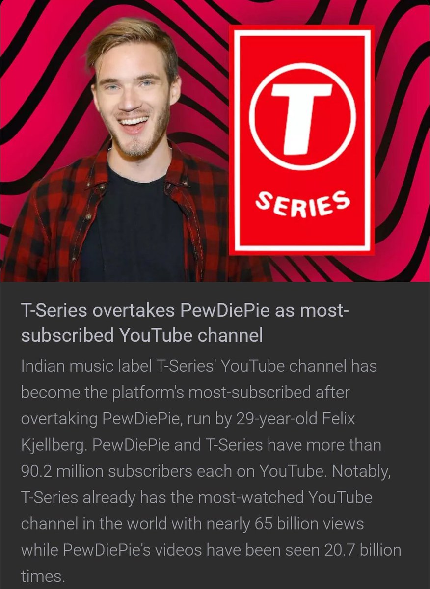 Sushobhit6996's tweet photo. Hahaha T series wins. #pgay #TSeriesVsPewDiePie https://t.co/nHALiI9V0B