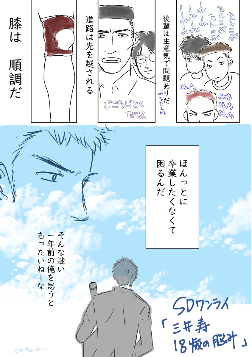 #SDワンライ
お題「三井寿18歳の悩み」健全
うーん!!ちょっと空に頼りすぎな感じですが(^^;。
ミッチーの本音だといいな。 
