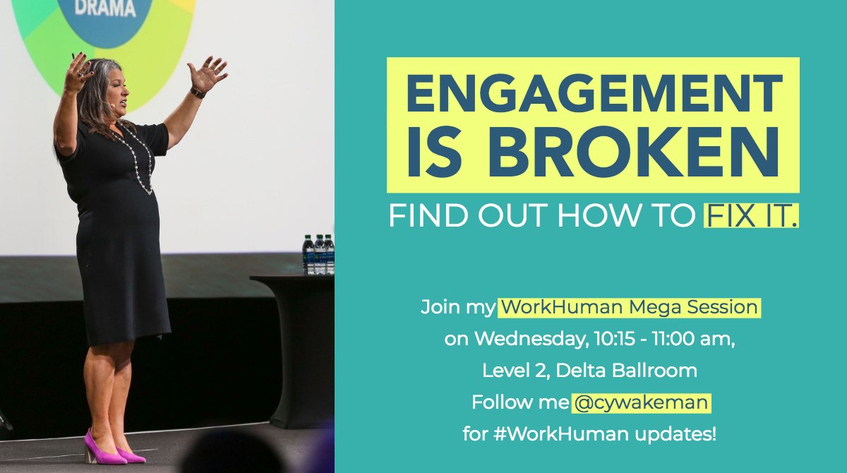 Good morning, #workhuman friends! Hope to see you at my Mega Session at 10:15 a.m. this morning, on how to fix employee engagement... this is going to be fun!