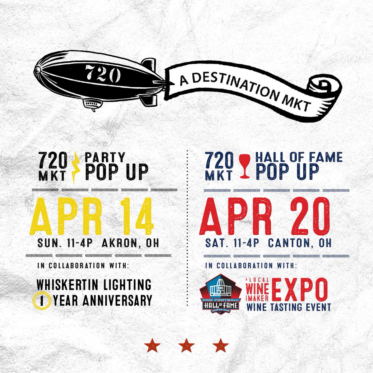 Get ready! Two unique shopping locations and experiences coming your way! 
#APR14 POP UP 💡 @WhiskerTin #akronohio
#APR20 POP UP 🍷 <a href="/ProFootballHOF/">Pro Football Hall of Fame</a> #cantonohio
#720DESTINATIONMARKET