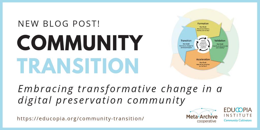 Educopia's tweet photo. The fourth and final blog post in our #CommunityCultivation series features @samalanmeister of @metaarchive writing about the community's willingness to embrace change and respond to the varied and evolving needs of the #DigiPres community. (2/2)

https://t.co/rsa3xyOrEs https://t.co/1AMWpkhsHs