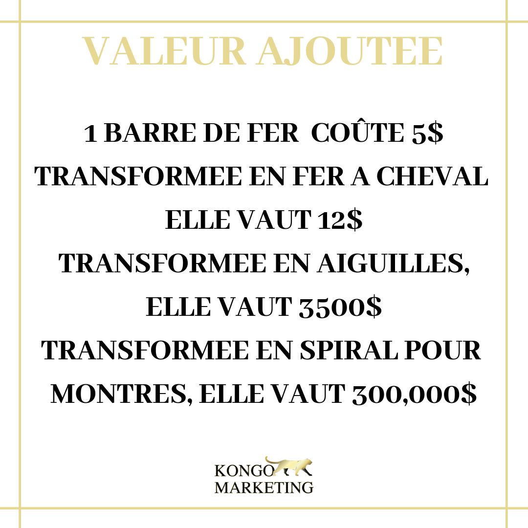 KongoMarketing's tweet photo. Quelle valeur ajoutée donnez-vous à vos clients/votre employeur? C'est votre valeur ajoutée qui déterminera le prix que l'on est près à vous payer. A l'instar de cette barre de fer, son prix change en fonction  de la transformation. #Afropreneur #KongoMarketing #Brand  #Succès https://t.co/o6dpcElLQ3