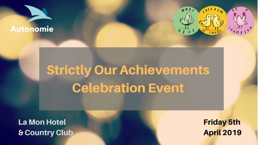 AutonomieInfo's tweet photo. Less than 3 weeks to go to #StrictlyOurAchievementsCelebration @LaMonHotel
A night of celebration marking achievements of the young people w/additional needs who participate in our programmes.
Learn More: https://t.co/hSajlOwYyC
#SOACelebration
#WhatNextprog https://t.co/yBDUdit71T