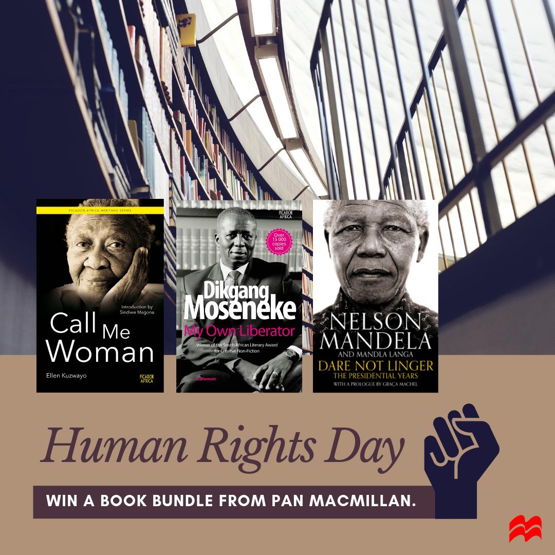 PanMacmillanSA's tweet photo. We’re giving away a fascinating collection of stories from some people who have shaped our country, including Ellen Kuzwayo’s #CallMeWoman, Dikgang Moseneke’s #MyOwnLiberator and @mandla_langa's #DareNotLinger

Enter here to win: https://t.co/9qJjBSeXDY
#HumanRightsDay https://t.co/f72nHWIP7c