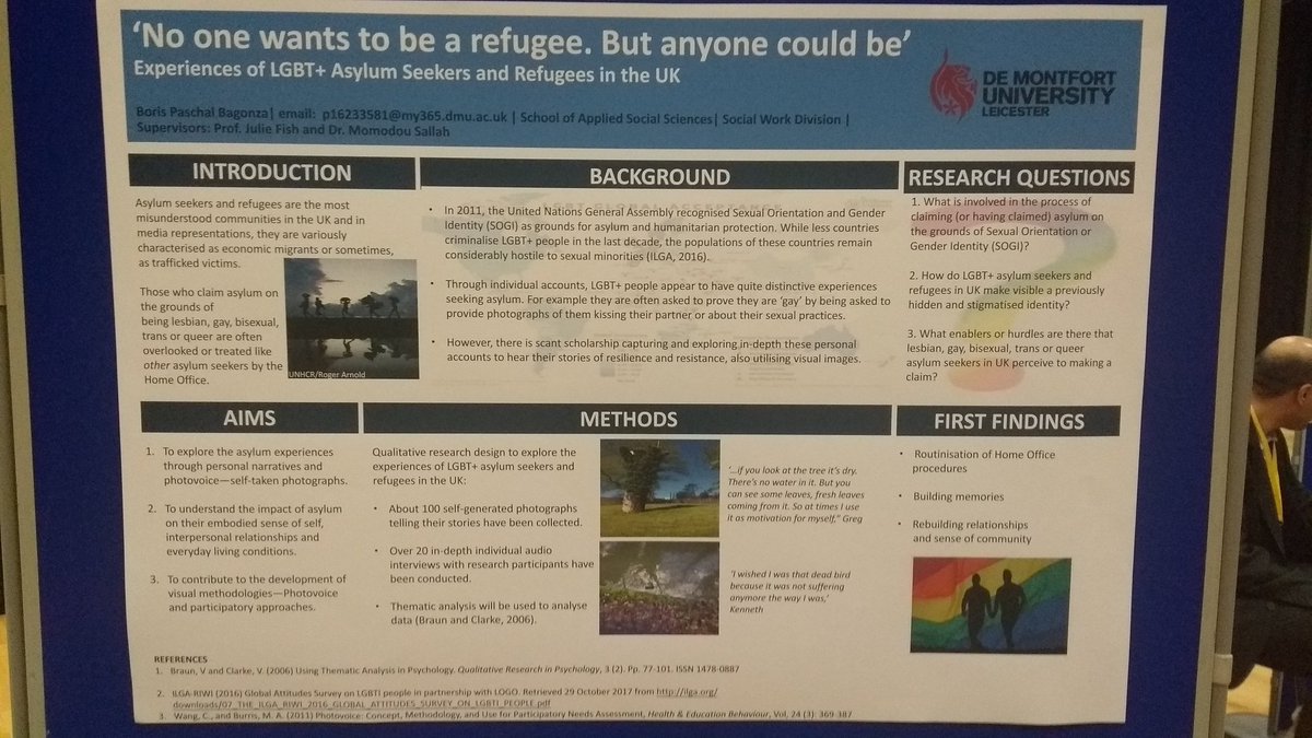 'Nobody wants to be a refugee. But anyone could be.' See @paschalogy 's important research contribution on the experiences of #LGBT asylum seekers & refugees at @dmuleicester Poster Competition @DMUDRCOL #phdchat #research