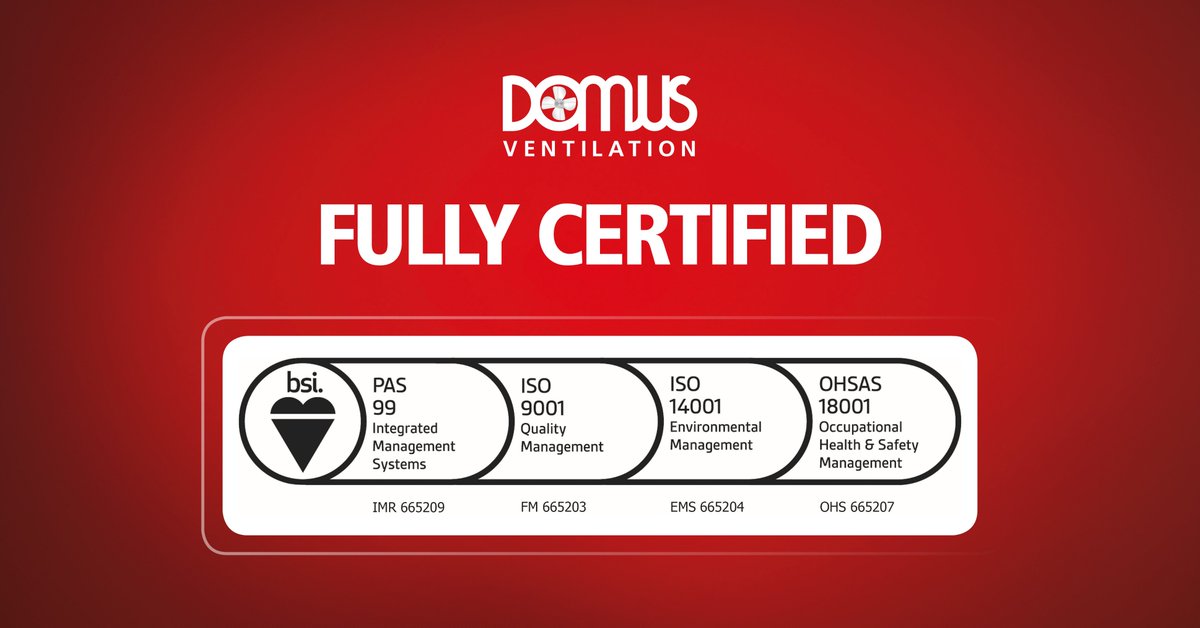 ICYMI - We've been awarded a full suite of quality, environmental, management and health &amp; safety systems certifications, courtesy of <a href="/BSI_UK/">BSI UK</a>!
 
Read more <a href="/proelectrician/">Professional Electrician & Installer</a>: professional-electrician.com/news/domus-ven…

#regulations #certifications #service