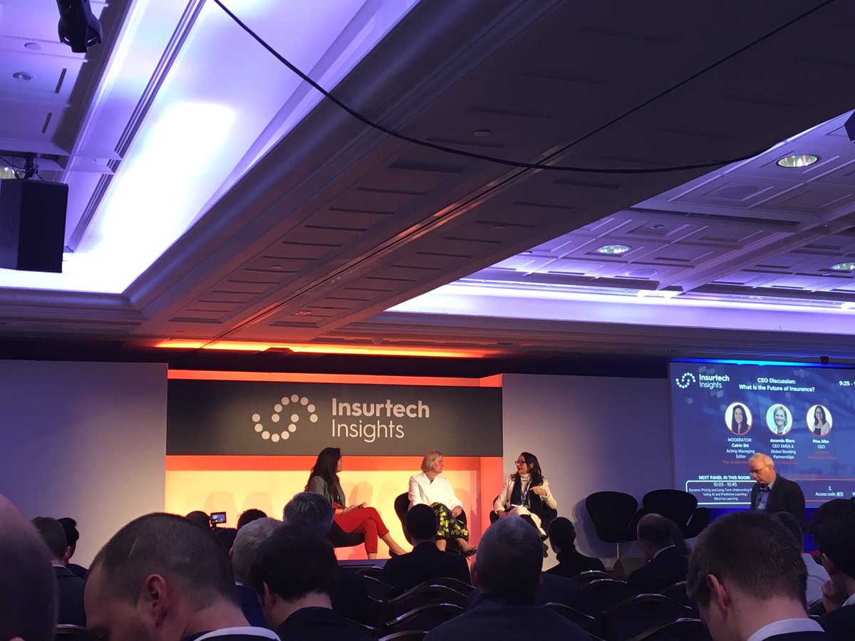 #InsurTechInsights kicking off with <a href="/Amandas_Shoes/">AB</a>, CEO EMEA &amp; Global Banking Partnerships <a href="/Zurich/">Zurich Insurance</a>, &amp; Pina Aldo CEO <a href="/HamiltonInsures/">Hamilton</a> - great discussion on driving real value for customers, strategic partnerships and diversity in insurance (nice break from a #manel ! )