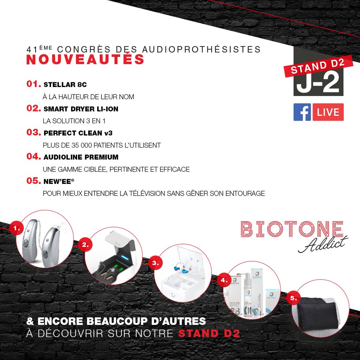 BiotoneFrance's tweet photo. Nous sommes impatients de vous rencontrer lors de ce 41ème Congrès des Audioprothésistes. Venez échanger avec nous autour de nos nouveautés. A Vendredi, et si vous ne pouvez être présents, suivez-nous en Live sur notre page Facebook : Biotone France ! https://t.co/InG9EGfCkB