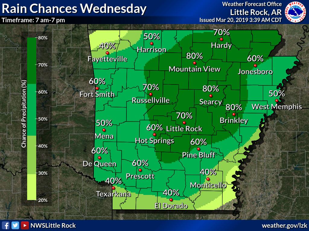 NWSLittleRock's tweet photo. Today is the first day of astronomical Spring (technically it starts at 4:58 PM) and much of the state should see some light rain as a cold front makes its way across the state. #happyspring #arwx https://t.co/uV1SfkCy7H