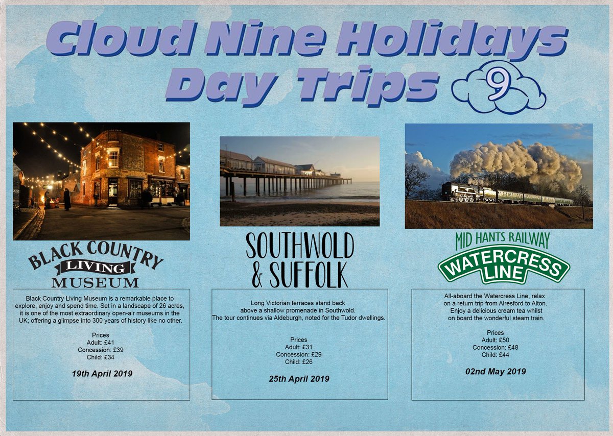 CloudNineHols's tweet photo. We have day trips to suit everyone, take a look at some that we have coming up soon! Give us a call for more info or to get booked today!! 😃 https://t.co/5xmOZ291UK