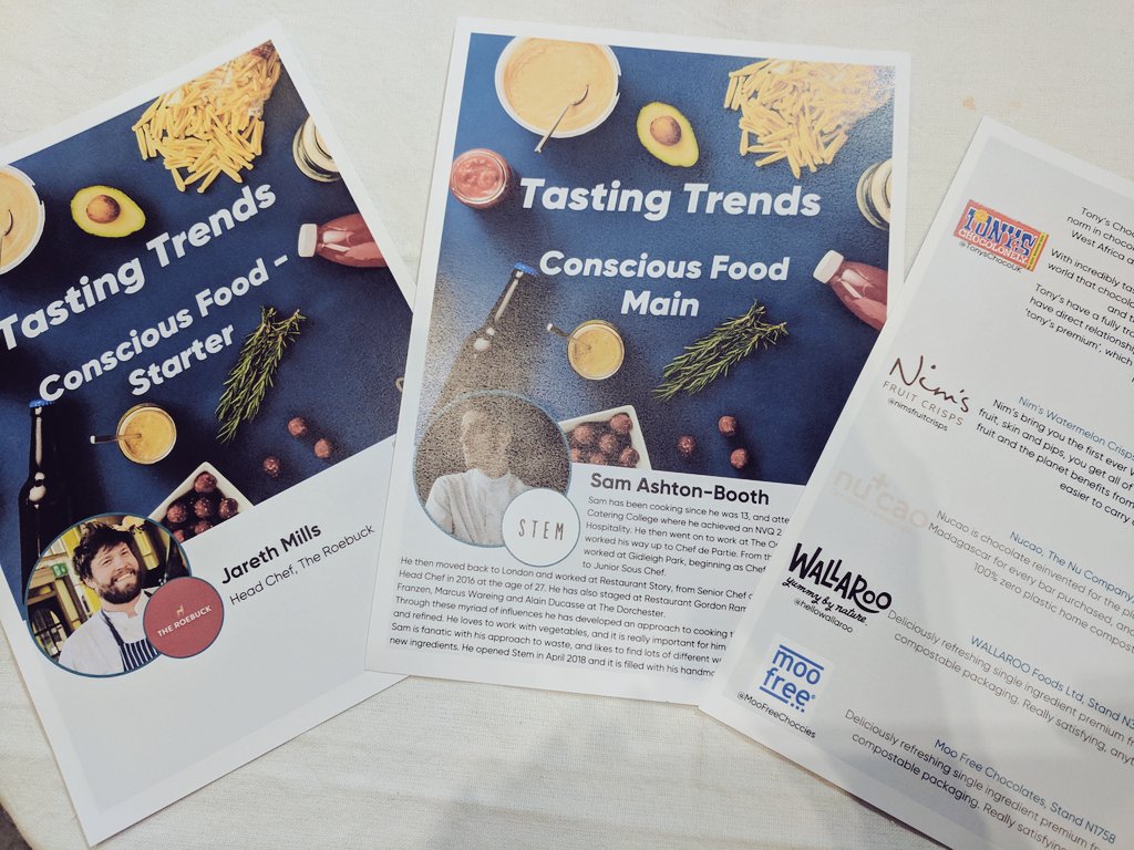 Nadine_Close_'s tweet photo. Just a little taster of what's on the menu at #TastingTrends today at @IFE_Event. First session starts at 12.00. Don't miss out on our #ConsciousFood day! https://t.co/hSmrWeDsot