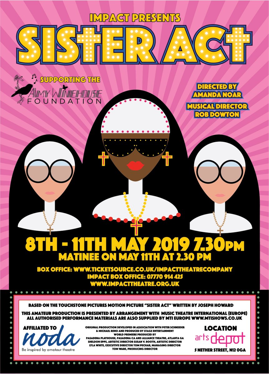AmysFoundation's tweet photo. Come and see Sister Act @artsdepot 8th to 11th May. 
Get your tickets here https://t.co/4O7nMfVDRE - Whoopi! -we can't wait to join in the fun. Thanks @impacttheatreco for supporting us! https://t.co/3yiBe4OgQd