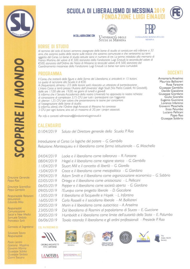 Scuola di liberalismo di Messina 2019 - Fondazione Luigi Einaudi tinyurl.com/y4nf4gvk
