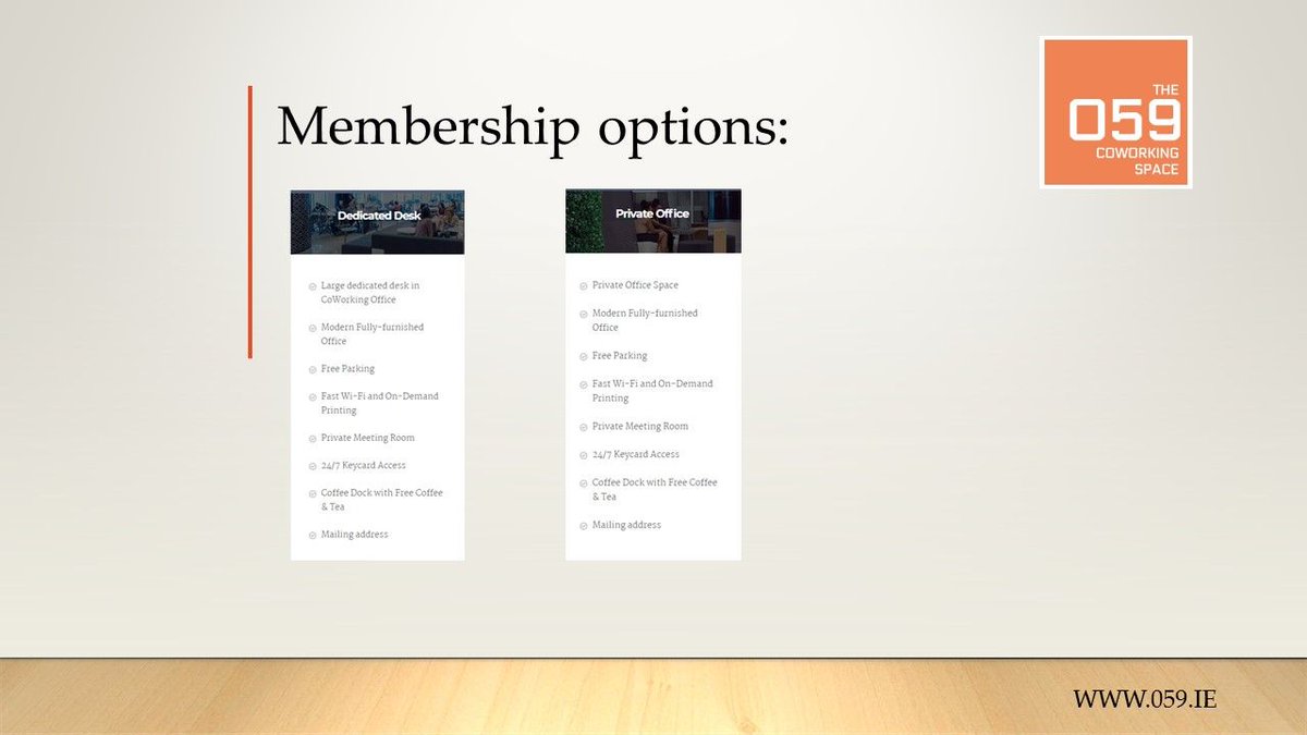 059_CoWorking's tweet image. The membership options we provide, additional information available @ 059.ie
