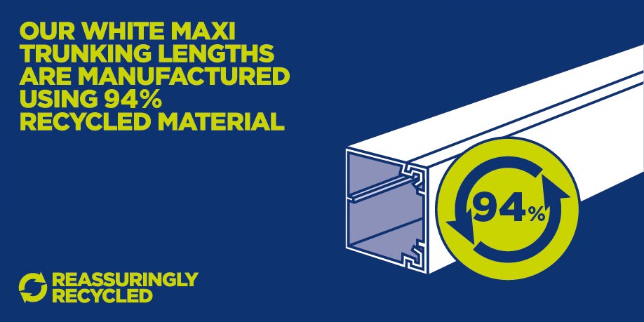 OUR WHITE MAXI TRUNKING LENGTHS ARE MANUFACTURED USING 94% RECYCLED MATERIAL ow.ly/umsv30o6tm1 #ReassuringlyRecycled #cablemanagement #sustainableplastic #ukmanufactured #ukowned