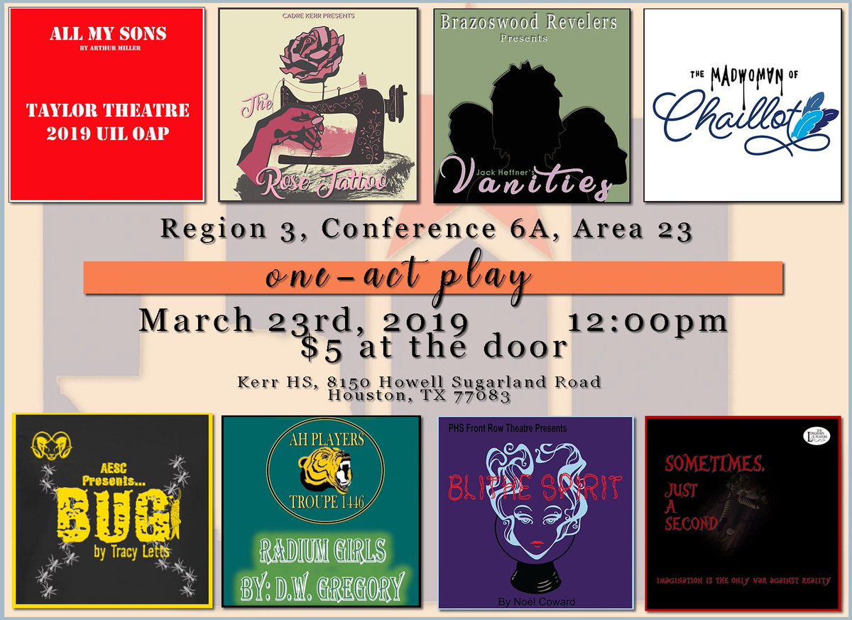 CadreKerr's tweet photo. Check out Conference 6A, Area 23 district competition this Saturday, March 23rd starting at Noon! All amazing schools and all incredible kids making great art come alive! #aliefproud #AliefFineArts #AliefKerr https://t.co/MGVIsS8jyI