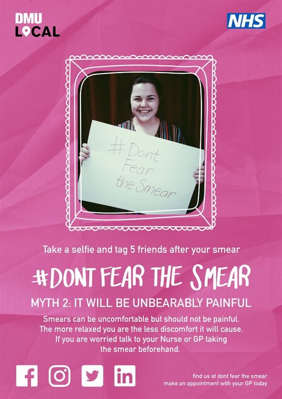 dmuleicester's tweet photo. Leicester has one of the worst take up rates in the UK for women having smear tests...find out how our students and @AllisonBrindDMU are trying to change that 👉 https://t.co/93k2vwfZjT 💞👏 @DMU_Nurs_Mid @DMUlocal @dmuhls @Leic_hospital @dfts_uk #DontFearTheSmear #ProudToBeMore https://t.co/hZGPf8AeL2