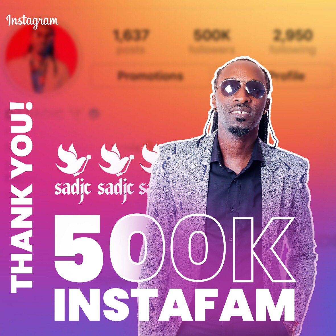 DJSADIC's tweet photo. We’re At 500k On Instagram. Have You followed? #TeamSadic https://t.co/mgGEb5V3Qn