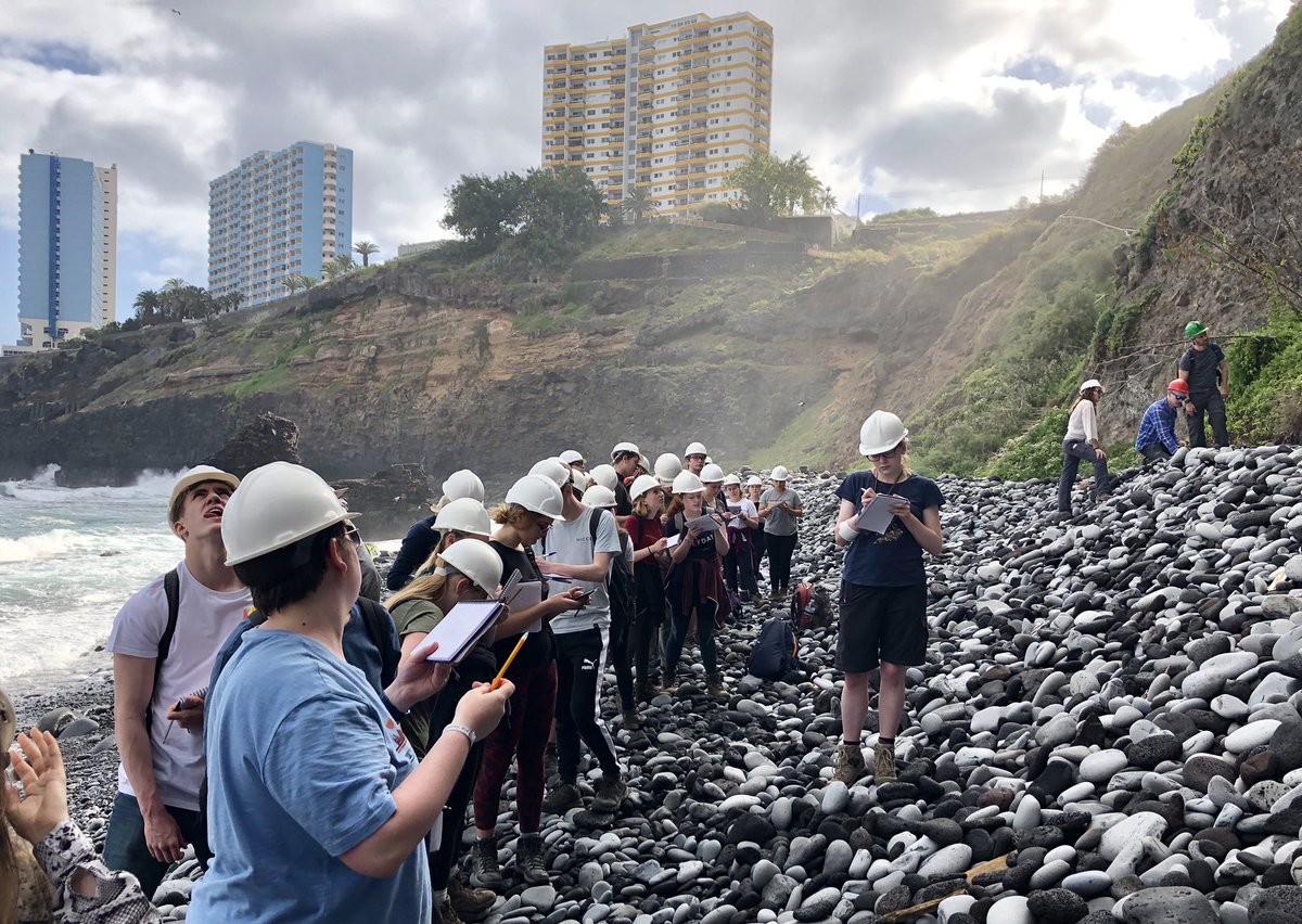 StuartMcLelland's tweet photo. First stop today at Playa de Los Roques. Students are interpreting deposits at the base of Orotava valley.
#Tenerife19 #GGEontour @geographyhull https://t.co/sQPactTu4K