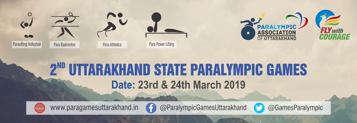 GamesParalympic's tweet photo. Dehradun will witness the biggest para-sport event and competition of 2019 in Uttarakhand. 

Come in large numbers to support our Para Athletes.

Venue- Sports Complex Parad Ground
Time-  9am to 5pm
Date - 23-24th March 2019
@ParalympicIndia @asianparalympic @Paralympics https://t.co/sfV3MXZf2S